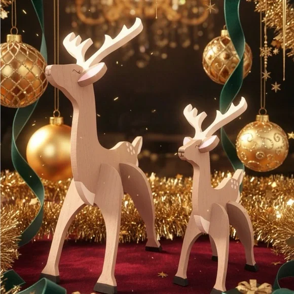 Wooden Reindeer Holiday Decor Set - Brown - Picture 2 of 3